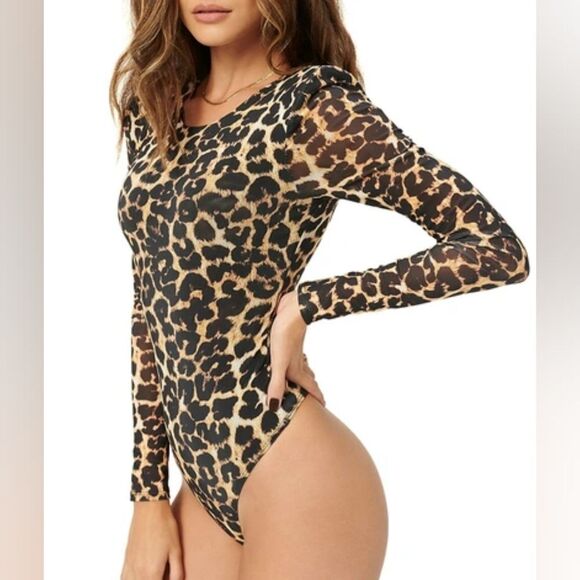 Good American Mesh Power Bodysuit in Bold Leopard Print MSRP $95 - Picture 1 of 10